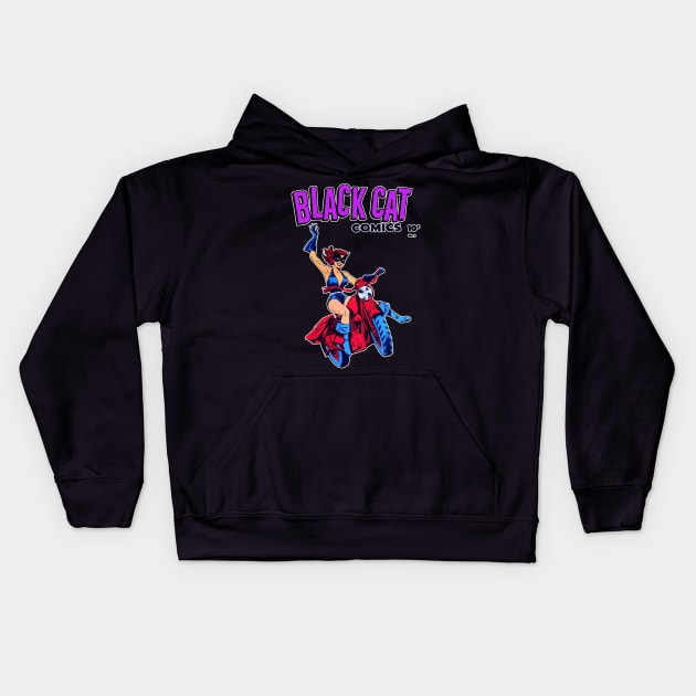 The Black Cat Rides Again! Kids Hoodie by Swarm of Eyes